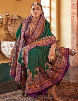 green ethnic motifs banarasi silk blend saree 2