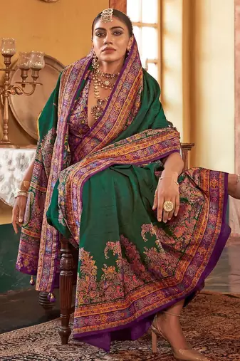 green ethnic motifs banarasi silk blend saree