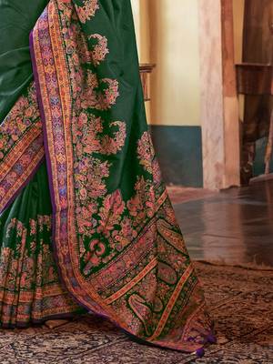 green ethnic motifs banarasi silk blend saree 5