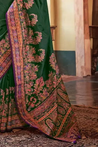 green ethnic motifs banarasi silk blend saree