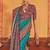 blue floral printed banarasi silk blend saree