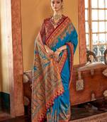 blue women ethnic motifs banarasi silk blend saree