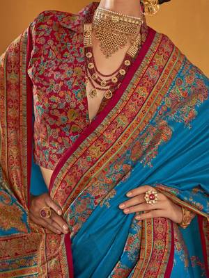 blue women ethnic motifs banarasi silk blend saree 4
