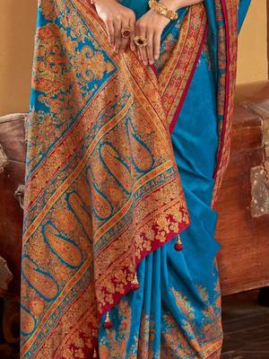 blue women ethnic motifs banarasi silk blend saree 5