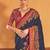 blue ethnic motifs printed banarasi silk blend saree