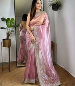 Pink sequinned tissue party saree