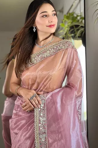 Pink sequinned tissue party saree