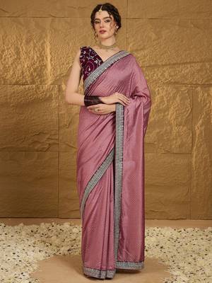 Mauve micro ditsy embroidered zari saree 1