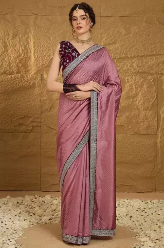 Mauve micro ditsy embroidered zari saree