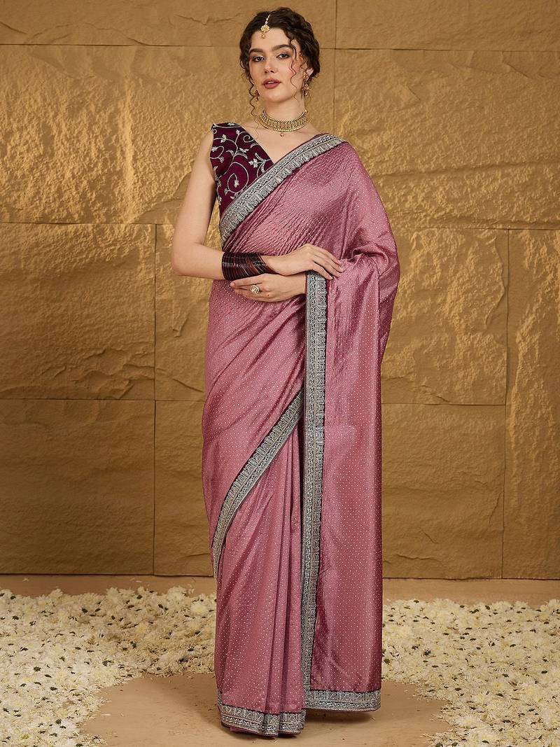 Mauve micro ditsy embroidered zari saree