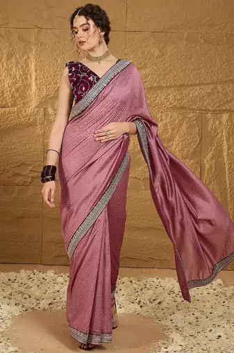 Mauve micro ditsy embroidered zari saree