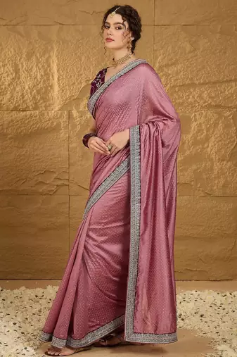 Mauve micro ditsy embroidered zari saree