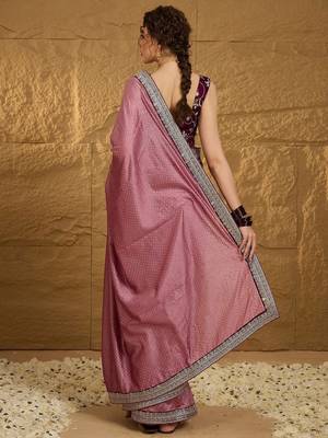 Mauve micro ditsy embroidered zari saree 4