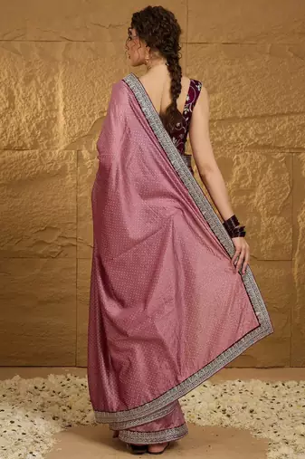 Mauve micro ditsy embroidered zari saree