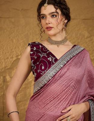 Mauve micro ditsy embroidered zari saree 5
