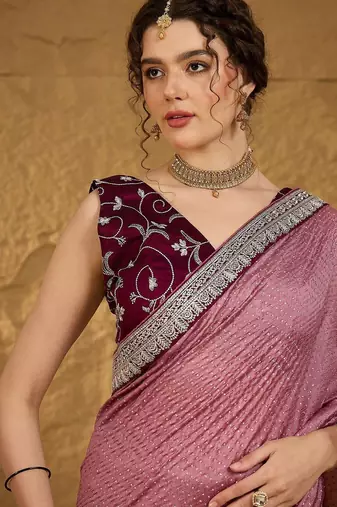 Mauve micro ditsy embroidered zari saree