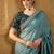 Teal embellished embroidered party wear saree
