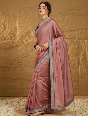 Peach ethnic motifs embroidered saree with blouse piece 2