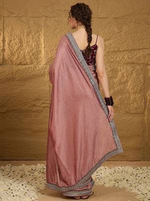 Peach ethnic motifs embroidered saree with blouse piece 3
