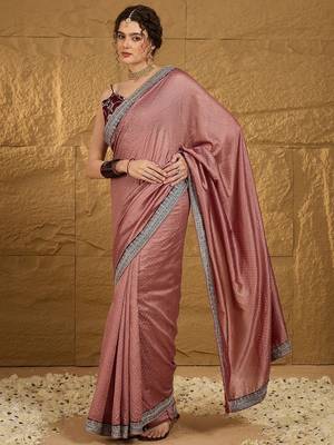 Peach ethnic motifs embroidered saree with blouse piece 4