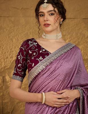 Mauve polka dot embroidered saree 1