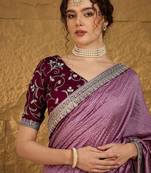 Mauve polka dot embroidered saree