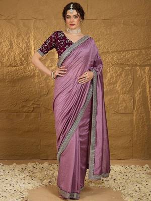 Mauve polka dot embroidered saree 2