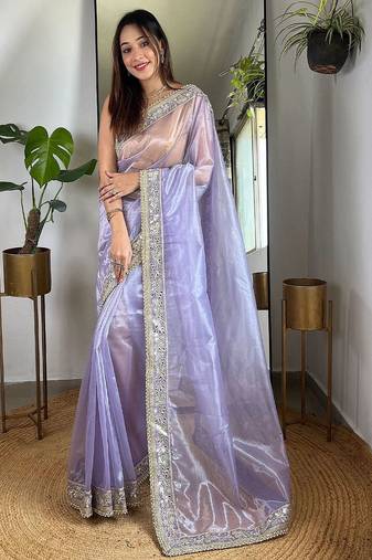 Lavender beads and stones tissue saree