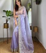 Lavender beads and stones tissue saree