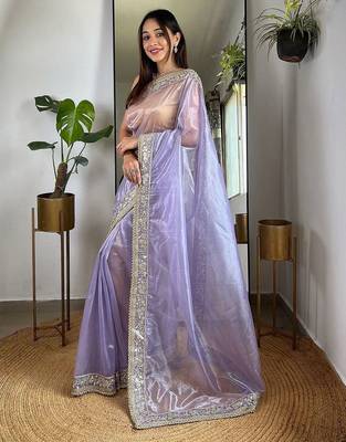 Lavender beads and stones tissue saree 2