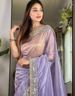 Lavender beads and stones tissue saree 4