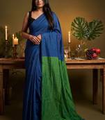 blue cotton blend khadi saree with blouse