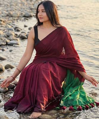 maroon cotton blend khadi saree 4