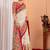 Cream ethnic motifs silk blend saree