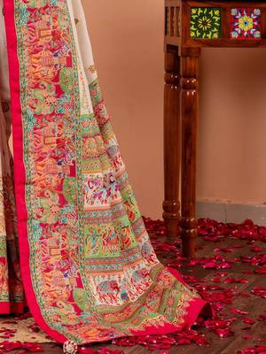 Cream ethnic motifs silk blend saree 5