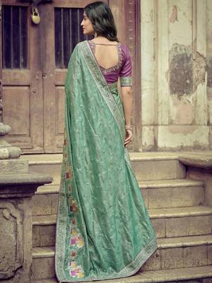 Sea green ethnic motifs embroidered silk blend heavy work saree 2
