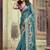 Teal ethnic motifs embroidered silk blend saree