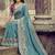 Teal ethnic motifs embroidered silk blend saree