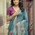 Teal ethnic motifs embroidered silk blend saree