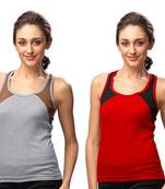 WOMEN'S GYM VEST GREY & RED (Pack Of 2)