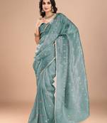 purple embellished sequinned organza saree