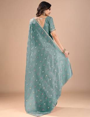 purple embellished sequinned organza saree 2