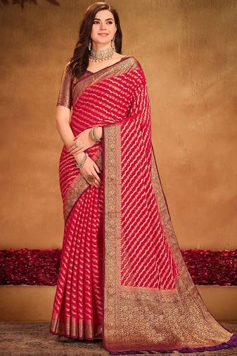 red ethnic motifs zari georgette kanjeevaram saree