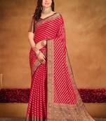 red ethnic motifs zari georgette kanjeevaram saree