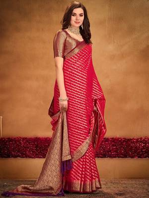 red ethnic motifs zari georgette kanjeevaram saree 2