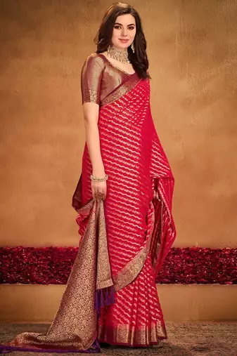 red ethnic motifs zari georgette kanjeevaram saree