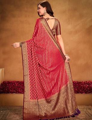 red ethnic motifs zari georgette kanjeevaram saree 3