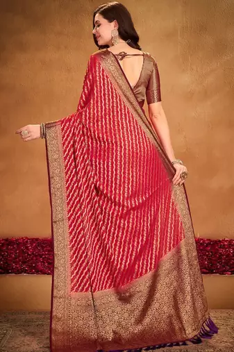 red ethnic motifs zari georgette kanjeevaram saree