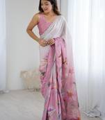 pink floral beads and stones georgette designer saree with matching blouse
