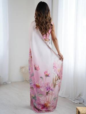 pink floral beads and stones georgette designer saree with matching blouse 3
